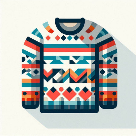 Knitted sweater with colorful geometric pattern. Vector illustration in flat style.のイラスト素材