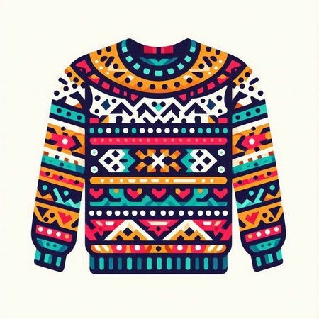 Vector illustration of a knitted sweater with ethnic ornaments.のイラスト素材