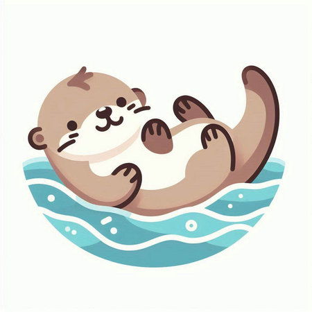Cute cartoon otter in the sea. Vector illustration on white background.のイラスト素材