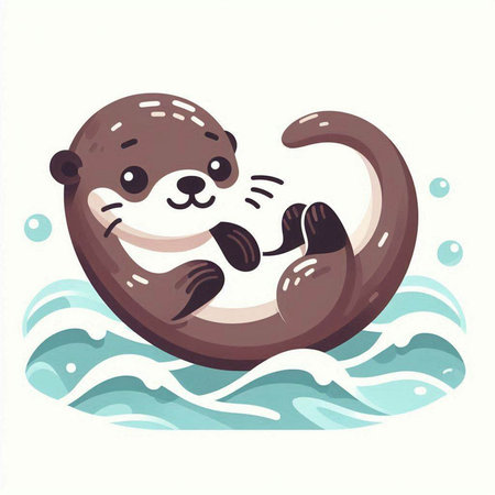 Cute cartoon otter swimming in the sea. Vector illustration.のイラスト素材