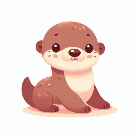 Cute little otter sitting on the ground. Vector illustration.のイラスト素材