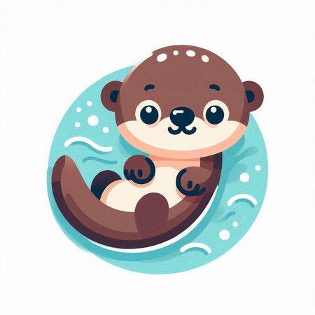 Cute baby otter swimming in the sea. Vector illustration.のイラスト素材