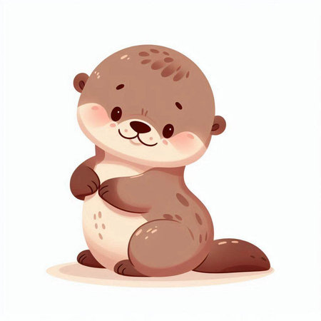 Cute cartoon otter sitting on the ground. Vector illustration.のイラスト素材