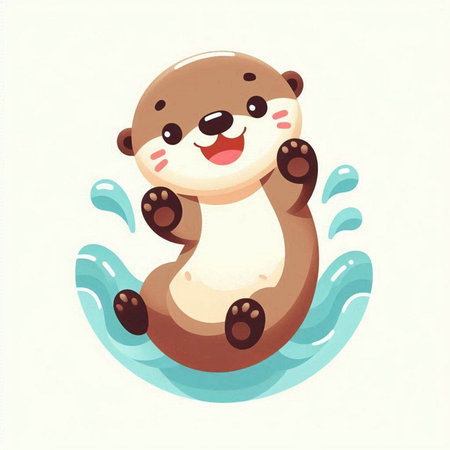 Cute cartoon otter swimming in the sea. Vector illustration.のイラスト素材