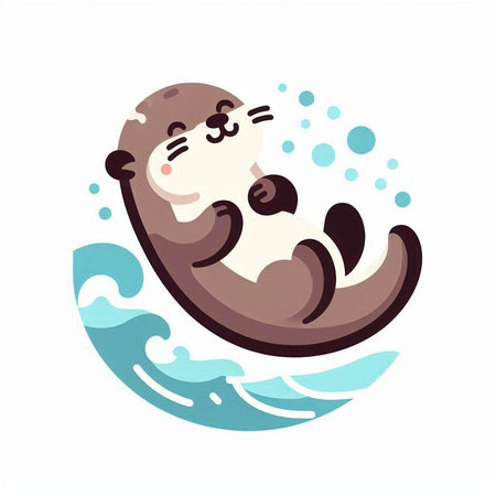 Cute cartoon otter swimming in the sea. Vector illustration.のイラスト素材