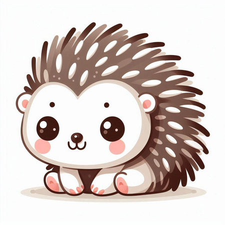 Cute cartoon hedgehog. Vector illustration isolated on white background.のイラスト素材