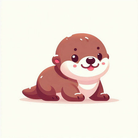 Cute little otter sitting on the ground. Vector illustration.のイラスト素材