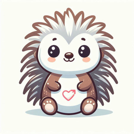 Cute cartoon hedgehog with a heart in his paws. Vector illustration.のイラスト素材