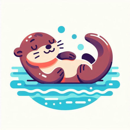 Cute cartoon otter lying on the water. Vector illustration.のイラスト素材