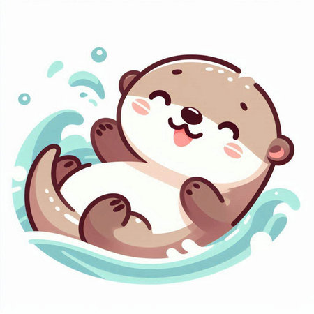Cute cartoon otter swimming in the sea. Vector illustration.のイラスト素材