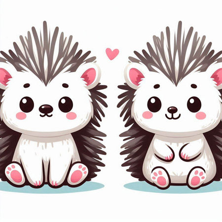 Cute little hedgehog cartoon character. Vector illustration isolated on white background.のイラスト素材