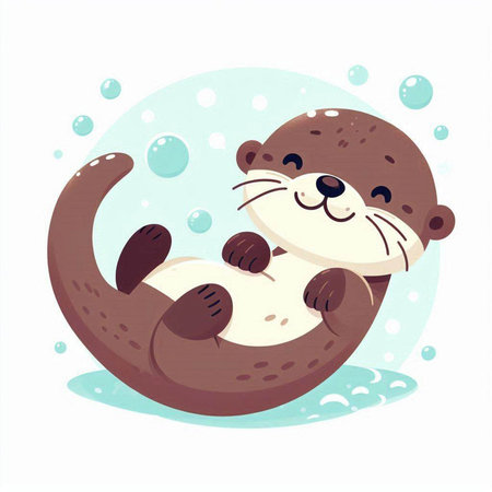 Cute cartoon otter. Hand drawn vector illustration in cartoon style.のイラスト素材