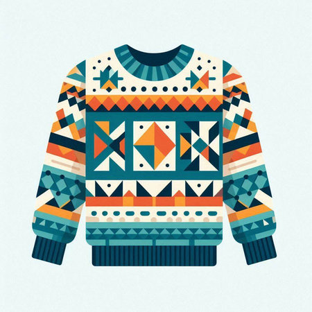 Knitted sweater with a pattern of geometric shapes. Vector illustration.のイラスト素材