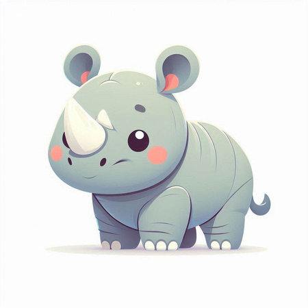 Cute cartoon rhinoceros. Vector illustration isolated on white background.のイラスト素材