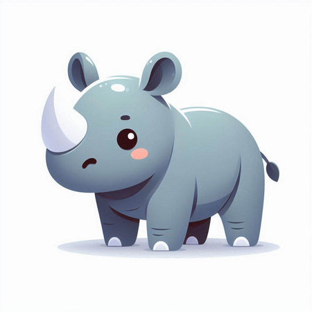 Cute cartoon rhinoceros isolated on white background. Vector illustration.のイラスト素材