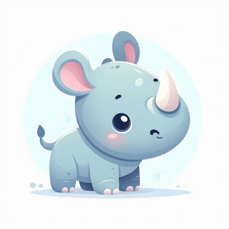 Cute cartoon rhinoceros. Vector illustration on white background.のイラスト素材