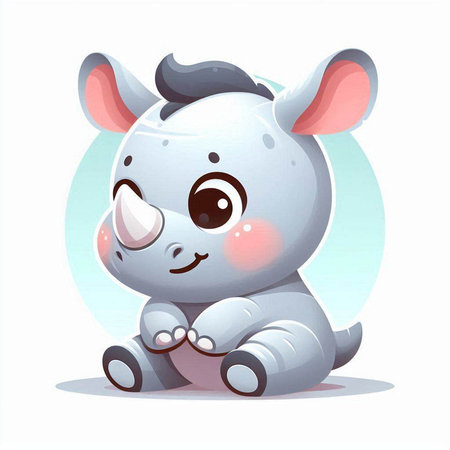 Cute cartoon baby rhinoceros on white background. Vector illustration.のイラスト素材