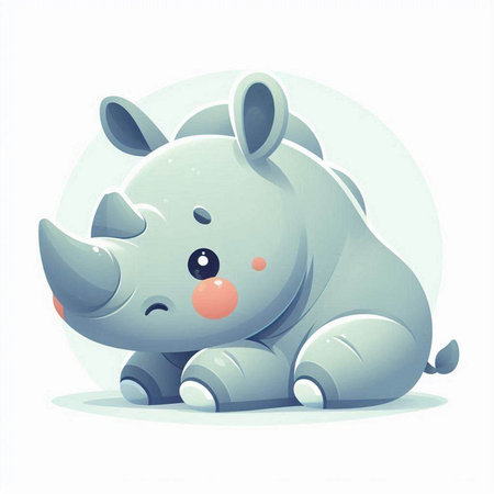 Cute cartoon rhinoceros. Vector illustration on white background.のイラスト素材