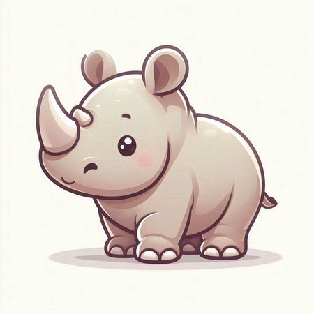 Cute cartoon rhinoceros on white background. Vector illustration.のイラスト素材