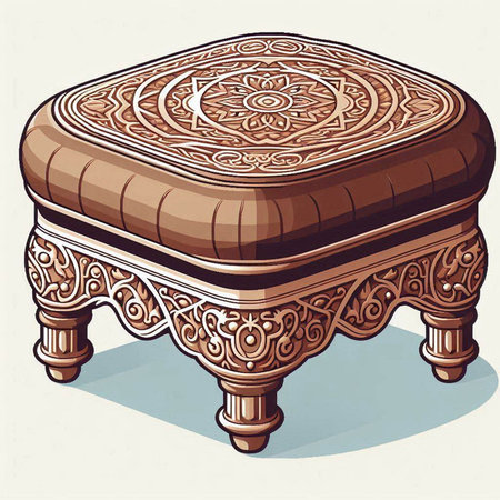 Illustration of a vintage wooden stool with carved patterns. Vector illustration.のイラスト素材