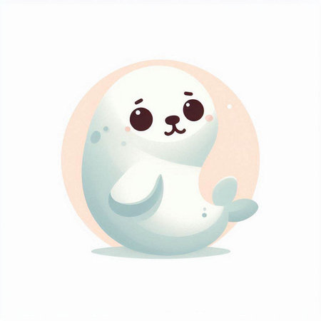 Cute cartoon seal on white background. Watercolor hand drawn illustration.のイラスト素材