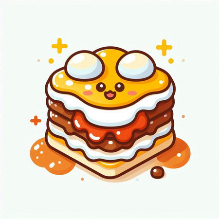 Cute cartoon cake vector illustration on white background. Cute kawaii dessert icon.のイラスト素材