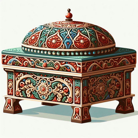 Illustration of an old chest with a pattern on a white backgroundのイラスト素材