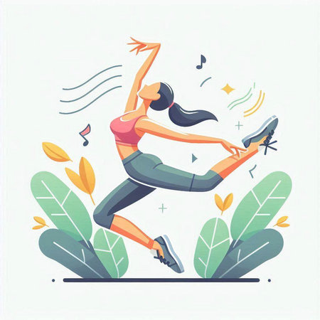 Running woman. Vector illustration in flat design style. Sport and healthy lifestyle.のイラスト素材