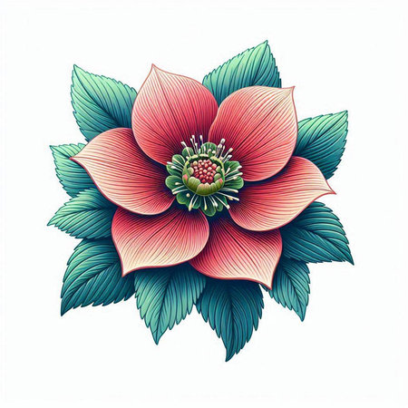 Hand drawn poinsettia flower. Vector illustration isolated on white background.のイラスト素材