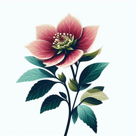 Illustration of a blooming red hellebore flower.のイラスト素材