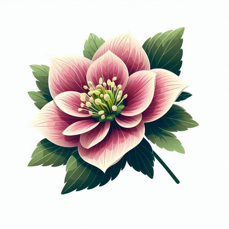 Illustration of a pink hellebore on a white backgroundのイラスト素材