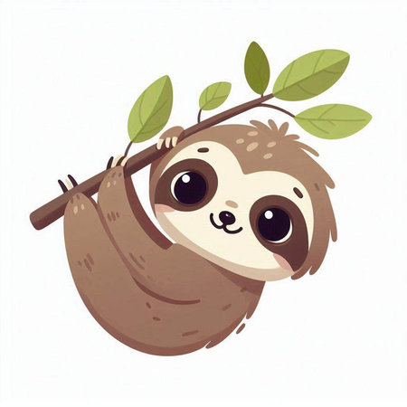 Cute cartoon sloth on a tree branch. Vector illustration.のイラスト素材