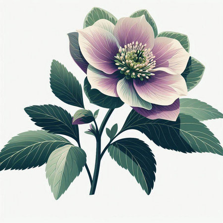 Flowering hellebore on white background. Vector illustration.のイラスト素材