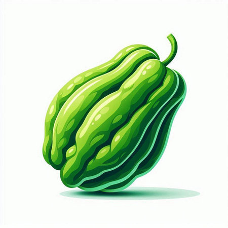 Vector illustration of green papaya isolated on white background. Cartoon style.のイラスト素材