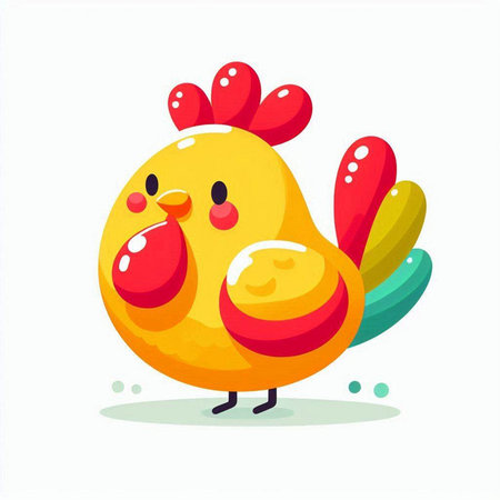 Cute cartoon chicken isolated on white background. Vector illustration of funny chicken.のイラスト素材
