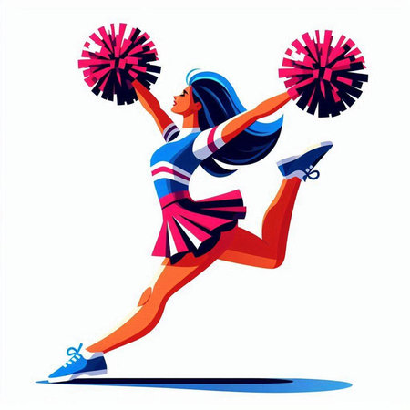 Cheerleader. Cheerleader with pompoms. Vector illustrationのイラスト素材