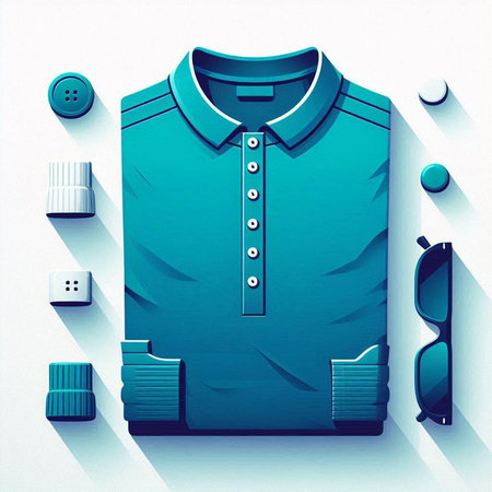 Blue shirt with buttons on a white background. 3d rendering.のイラスト素材