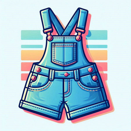 Vector illustration of Jeans top with suspenders on colorful background.のイラスト素材
