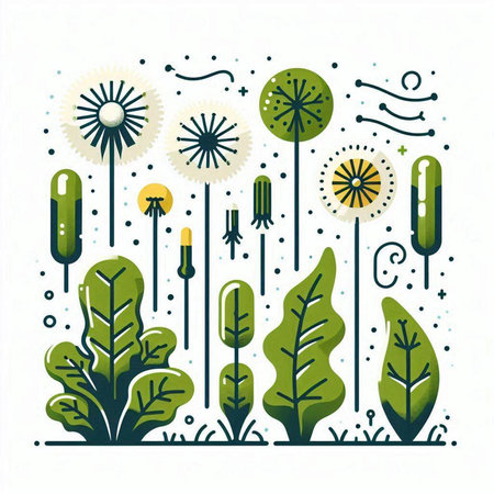 dandelion flower and leafs nature decoration vector illustration eps 10のイラスト素材