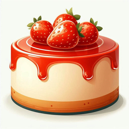 Illustration of a strawberry cake on a white background with a shadowのイラスト素材