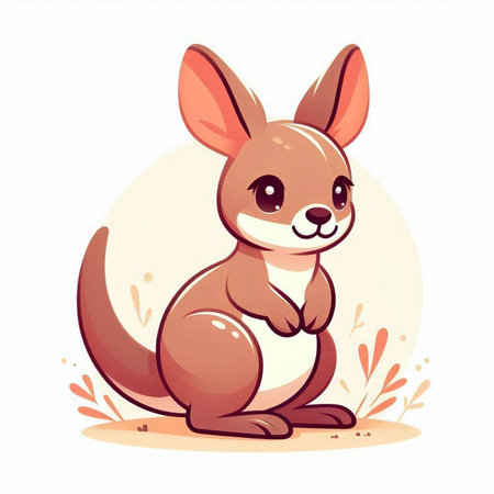 Cute kangaroo sitting on the ground. Vector illustration.のイラスト素材