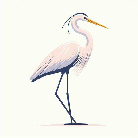 Vector illustration of a white heron on a white background. Vector illustrationのイラスト素材