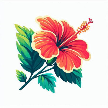 Hibiscus flower vector illustration. Isolated on white background.のイラスト素材