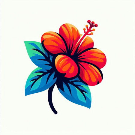 Hibiscus flower icon. Vector illustration of red and orange hibiscus flower.のイラスト素材