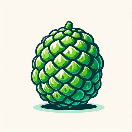 Green pine cone on a light background. Vector illustration in cartoon style.のイラスト素材