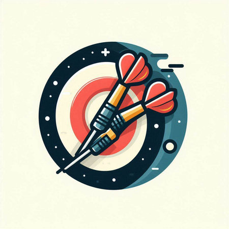 Darts in the center of the target. Flat vector illustration.のイラスト素材