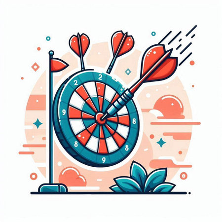 Dartboard with arrows, vector illustration in flat cartoon style.のイラスト素材