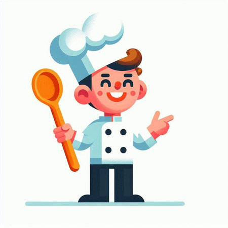 Chef holding spoon and showing ok sign. Vector illustration in cartoon styleのイラスト素材