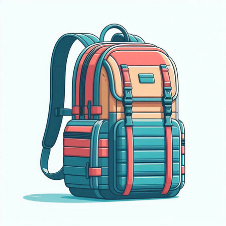 Vector illustration of a backpack in cartoon style isolated on white background.のイラスト素材