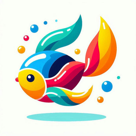Colorful fish on a white background with bubbles. Vector illustration.のイラスト素材